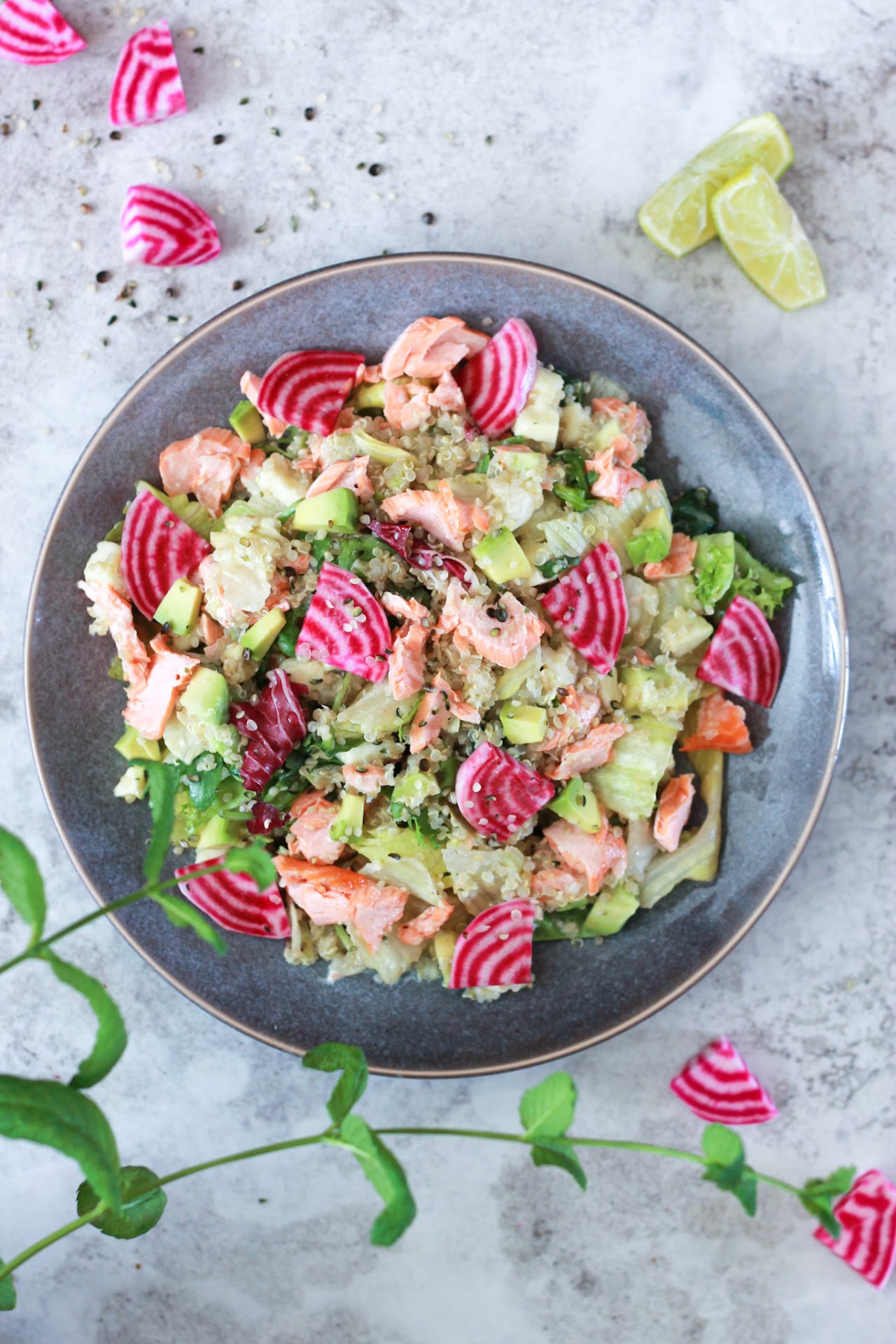 Quinoa salad with salmon and lime