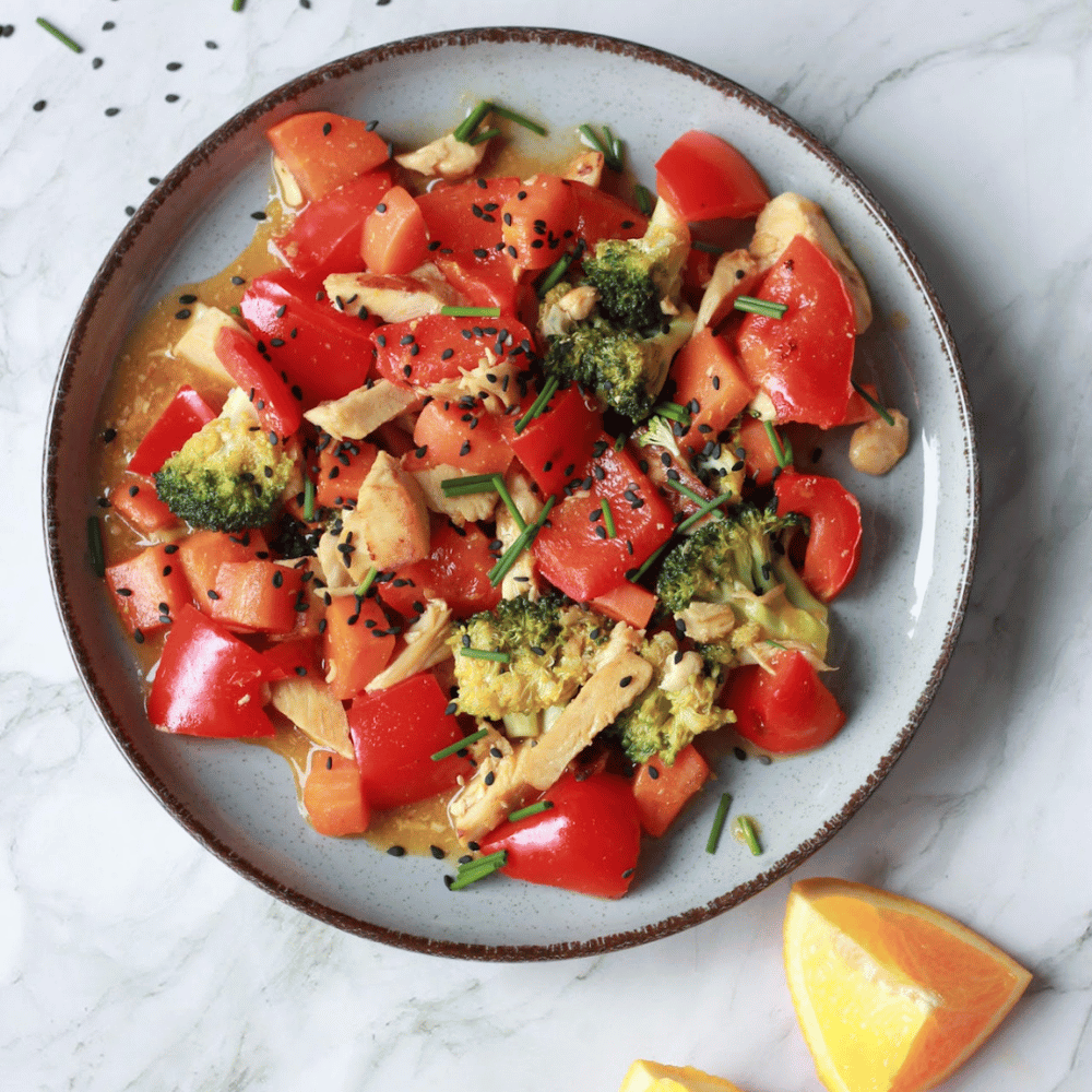 Chicken or tofu in sweet and sour orange sauce