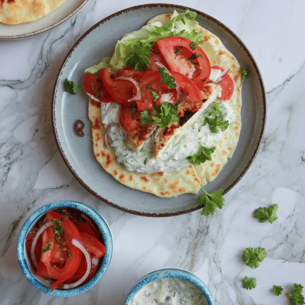Greek style chicken flatbreads